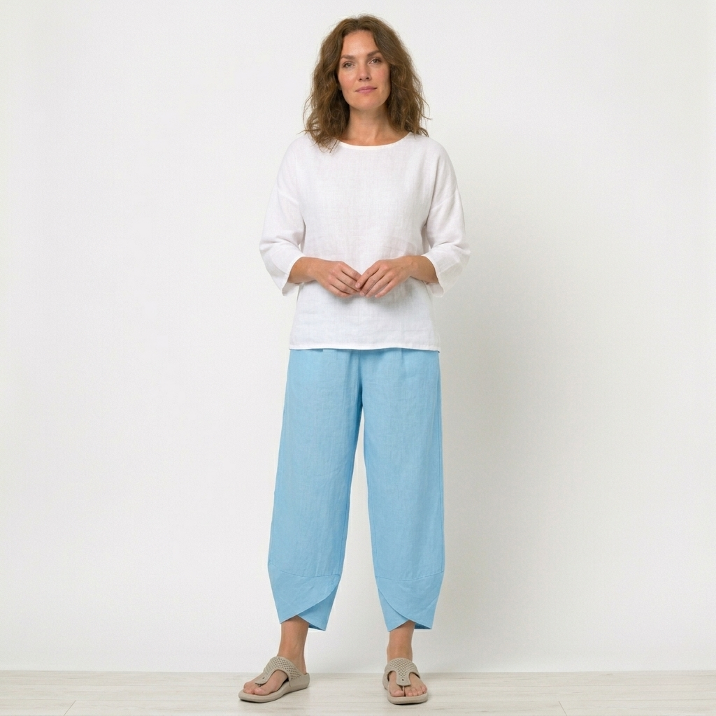 Women’s High-Waisted Tulip Hem Trousers - Lightweight Linen
