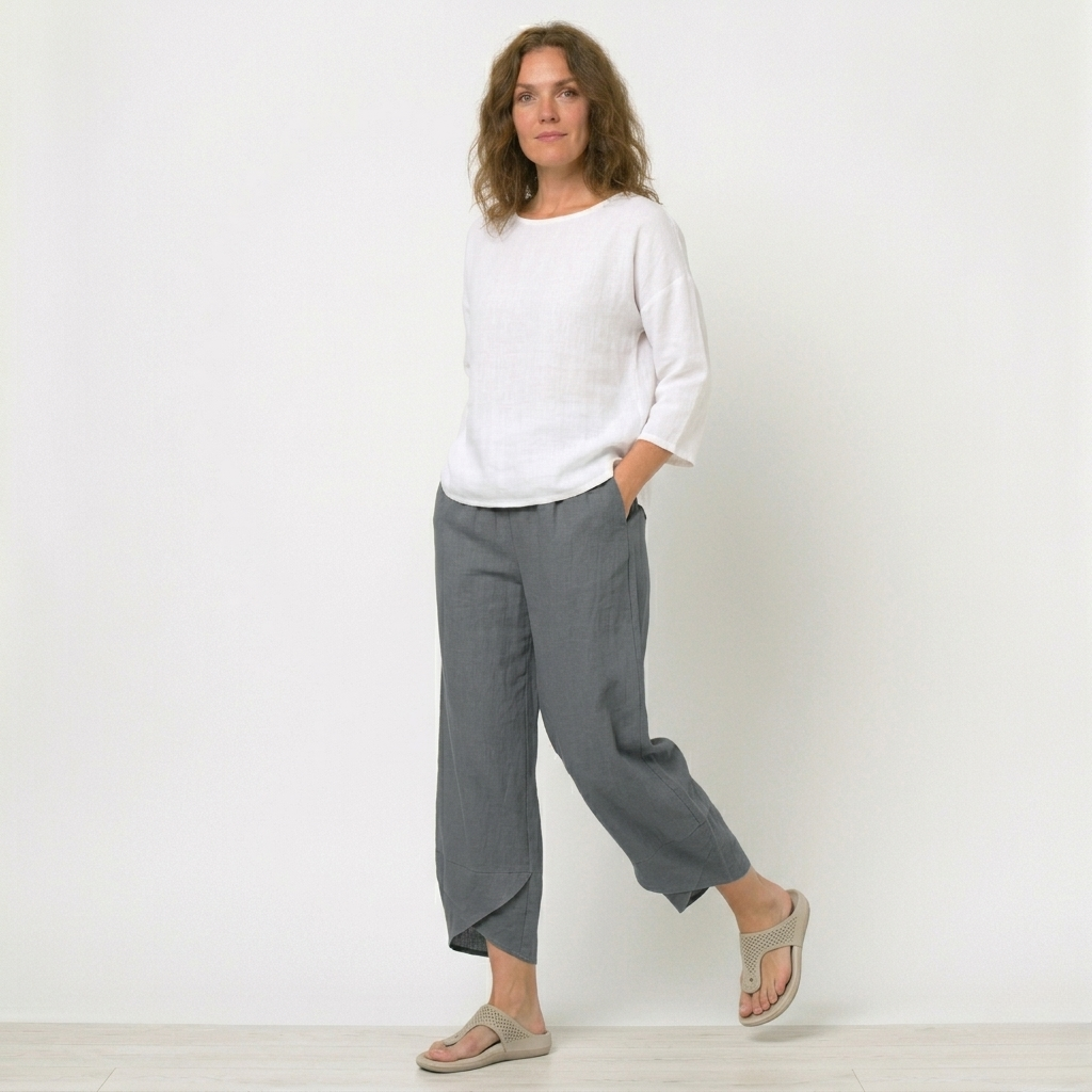 Women’s High-Waisted Tulip Hem Trousers - Lightweight Linen