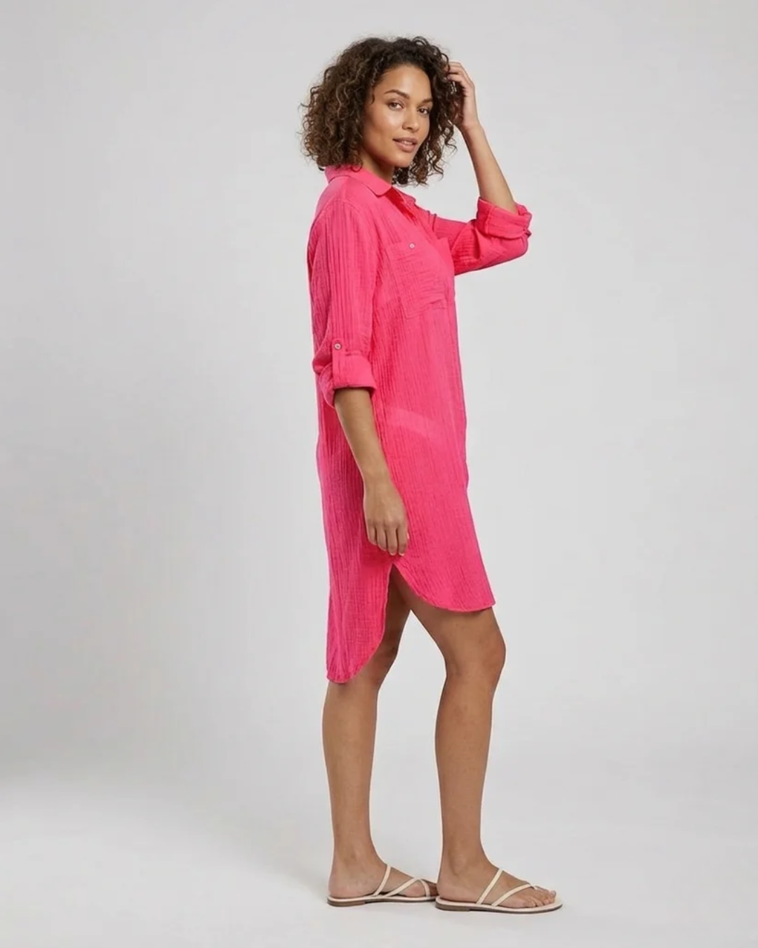 Women's Button-Down Cover-Up Mini Dress - Dual Chest Pockets