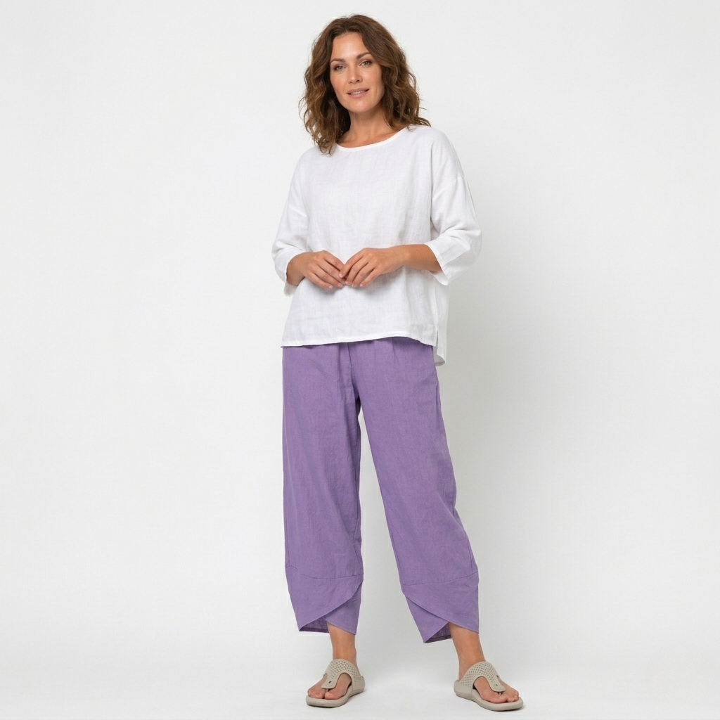 Women’s High-Waisted Tulip Hem Trousers - Lightweight Linen