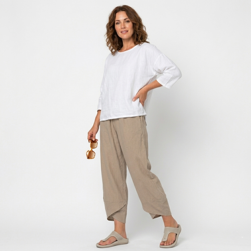 Women’s High-Waisted Tulip Hem Trousers - Lightweight Linen