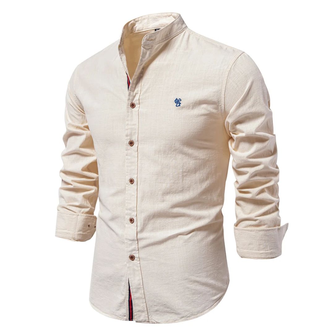 Men’s Slim Fit Mandarin Collar Shirt - Slub Textured Finish