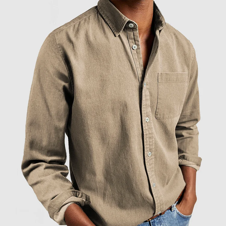 Men's Front Pocket Long Sleeve Shirt - Rugged Style