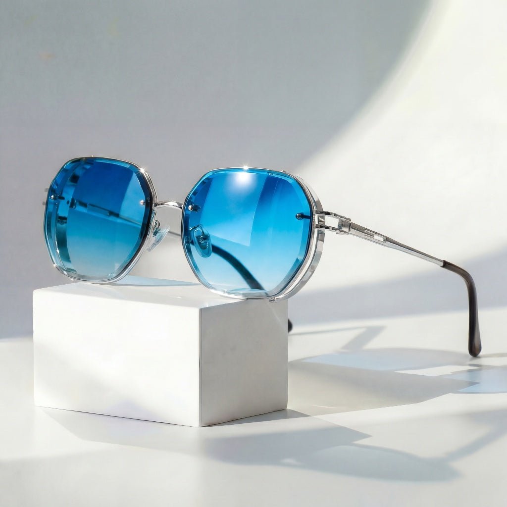 Men's Geometric Sunglasses - Metal Frame and Gradient Lenses