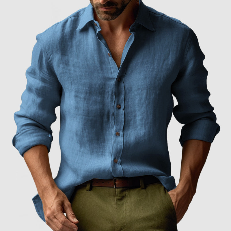 Men's Long Sleeve Button-Down Shirt - Lightweight Linen