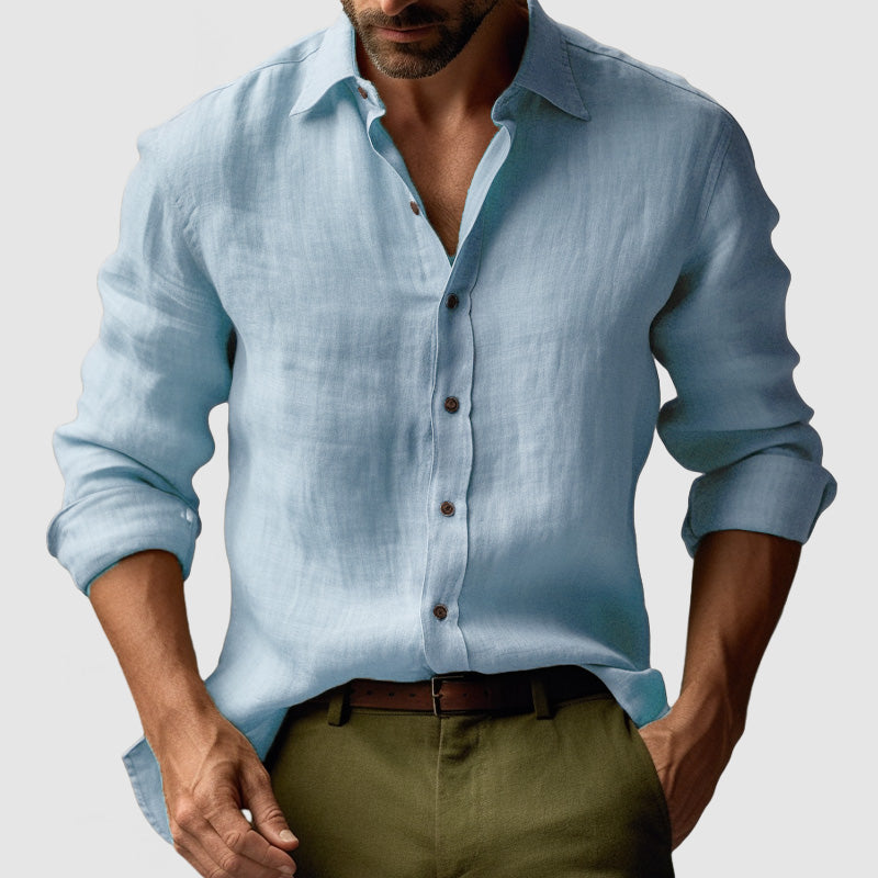 Men's Long Sleeve Button-Down Shirt - Lightweight Linen