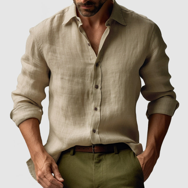 Men's Long Sleeve Button-Down Shirt - Lightweight Linen