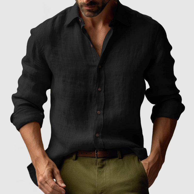 Men's Long Sleeve Button-Down Shirt - Lightweight Linen