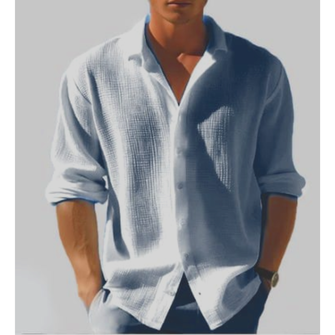 Men’s Long Sleeve Relaxed Fit shirt - Waffle Textured Linen