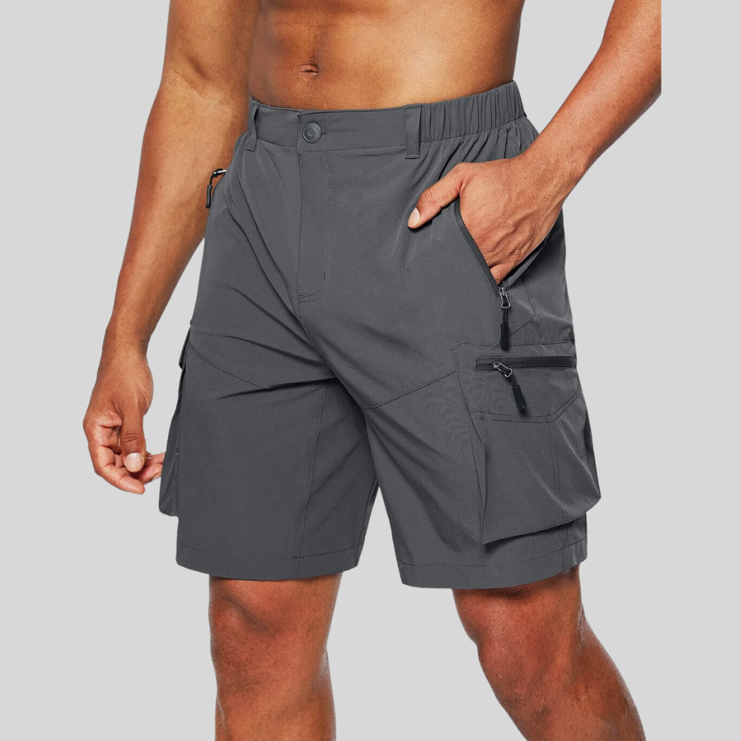 Men's Multi-Pocket Cargo Shorts - Elasticated Waist and Zip Pockets