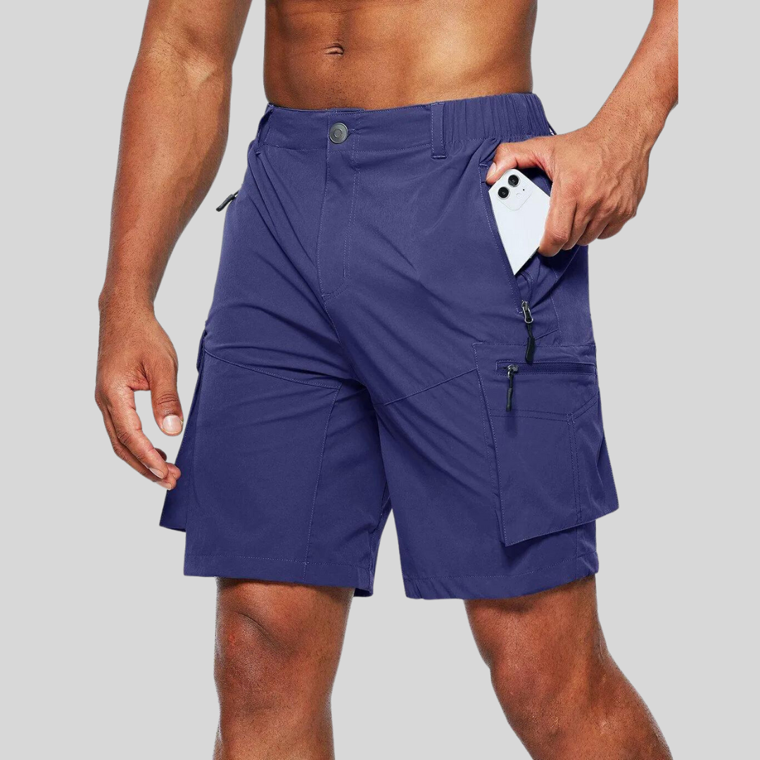 Men's Multi-Pocket Cargo Shorts - Elasticated Waist and Zip Pockets