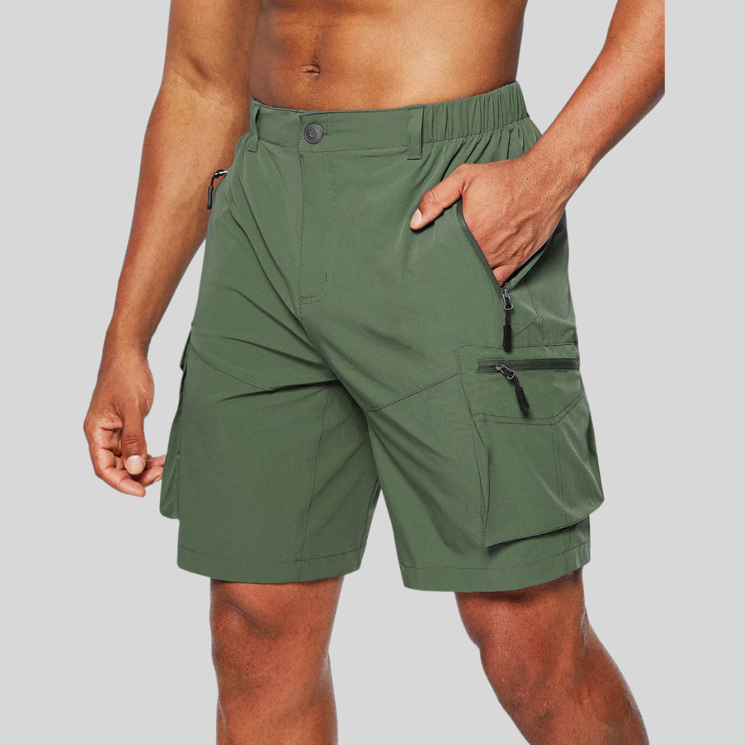 Men's Multi-Pocket Cargo Shorts - Elasticated Waist and Zip Pockets