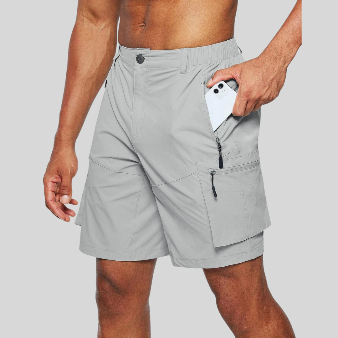 Men's Multi-Pocket Cargo Shorts - Elasticated Waist and Zip Pockets