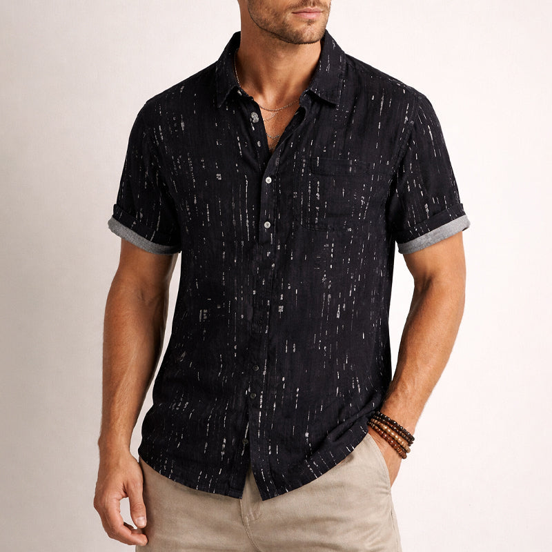 Men's Relaxed Fit Button-Down Shirt - Broken Stripe Pattern