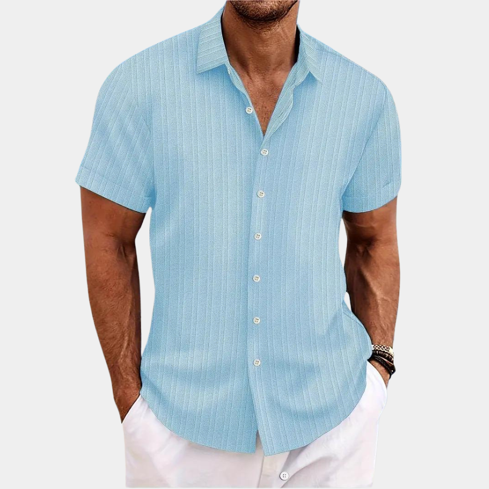 Men's Relaxed Fit Button Down Shirt - Textured Vertical Stripes