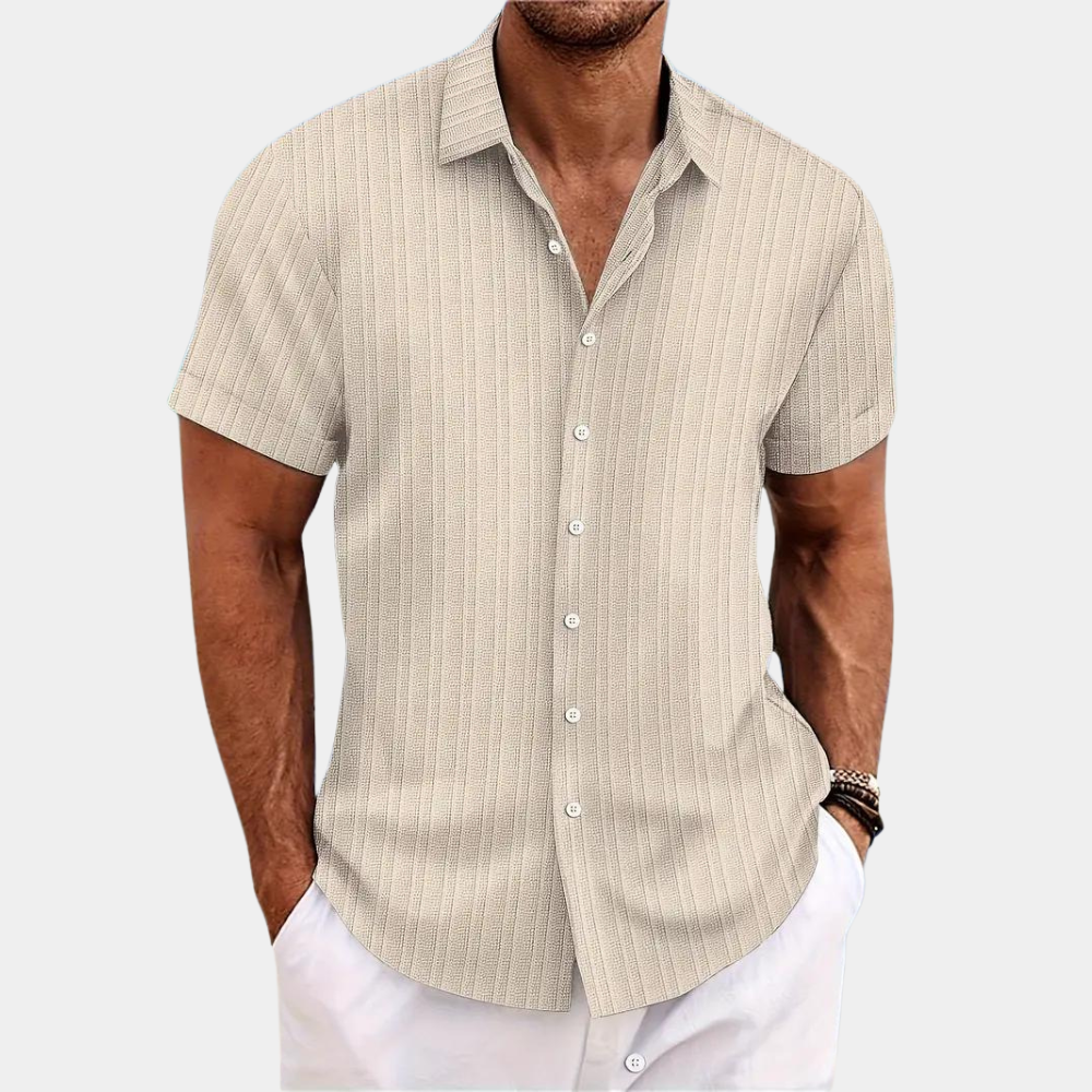 Men's Relaxed Fit Button Down Shirt - Textured Vertical Stripes