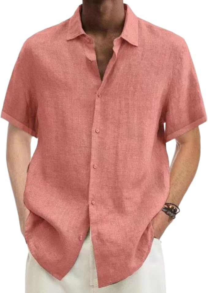 Men's Short Sleeve Button Down Shirt - Lightweight Linen