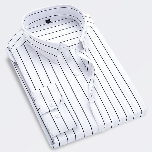 Men's Striped Shirt Formal Slim Fit Smart Dress Shirt Long Sleeve