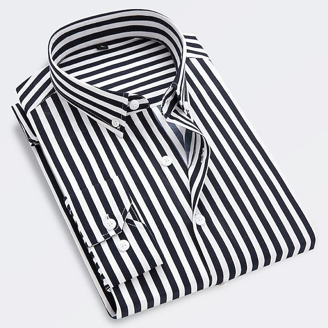 Men's Striped Shirt Formal Slim Fit Smart Dress Shirt Long Sleeve