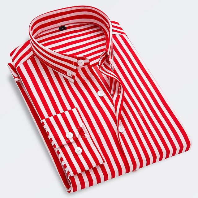 Men's Striped Shirt Formal Slim Fit Smart Dress Shirt Long Sleeve