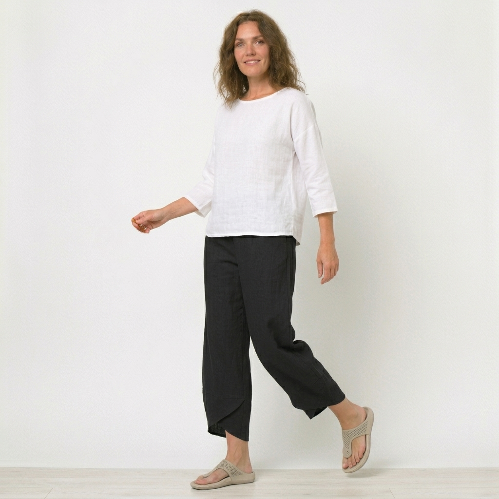Women’s High-Waisted Tulip Hem Trousers - Lightweight Linen