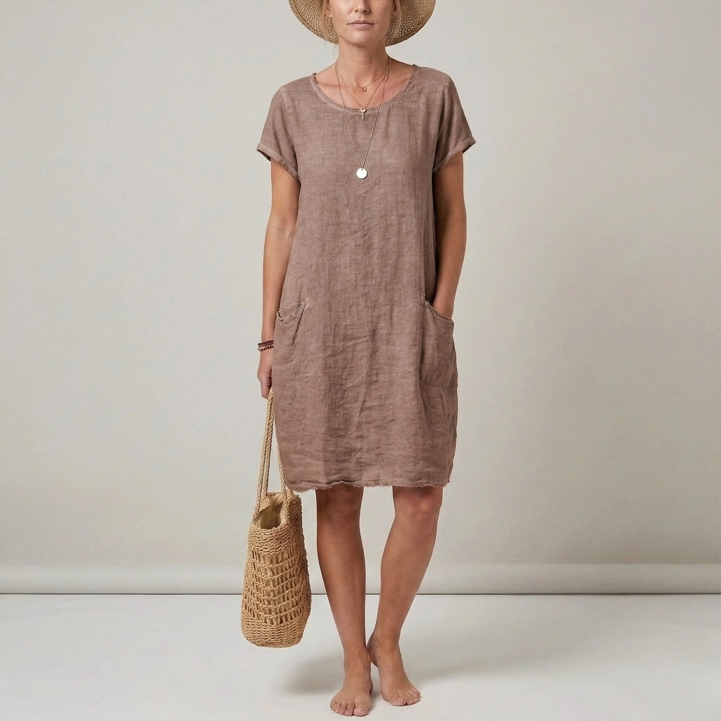 Women's Mini Dress - Short Sleeve with Front Pockets