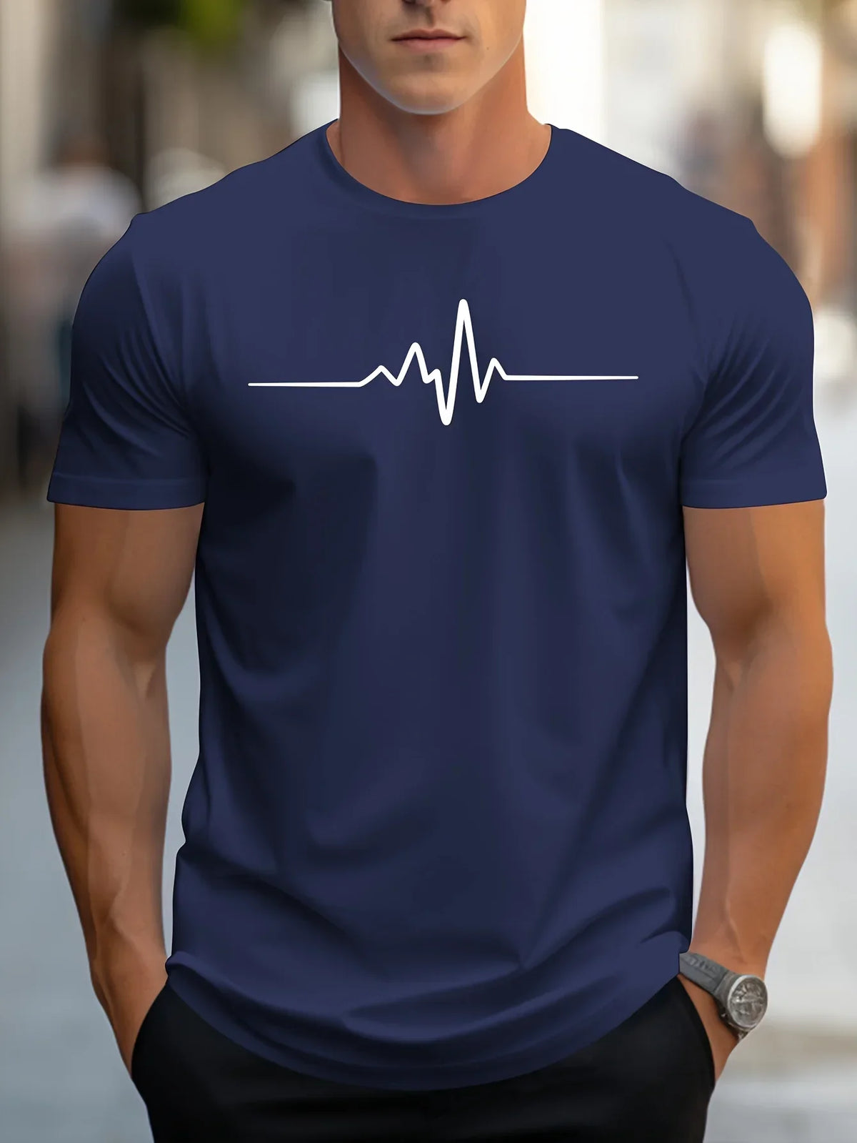 Men's Short Sleeve Slim Fit T-Shirt - Minimalist Heartbeat Print