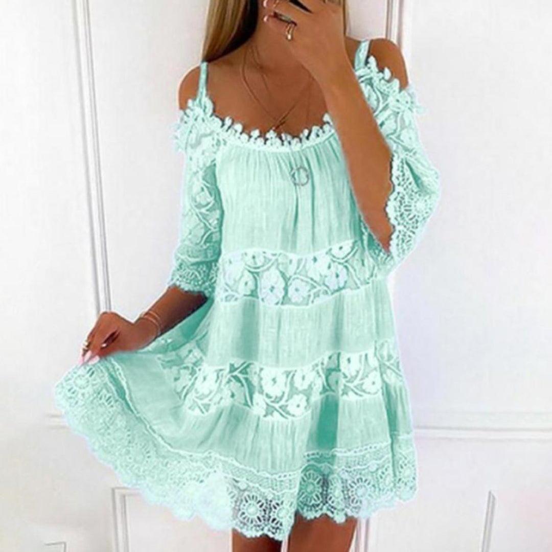 Women Mini Dress Cold Shoulder Crochet Summer Dress