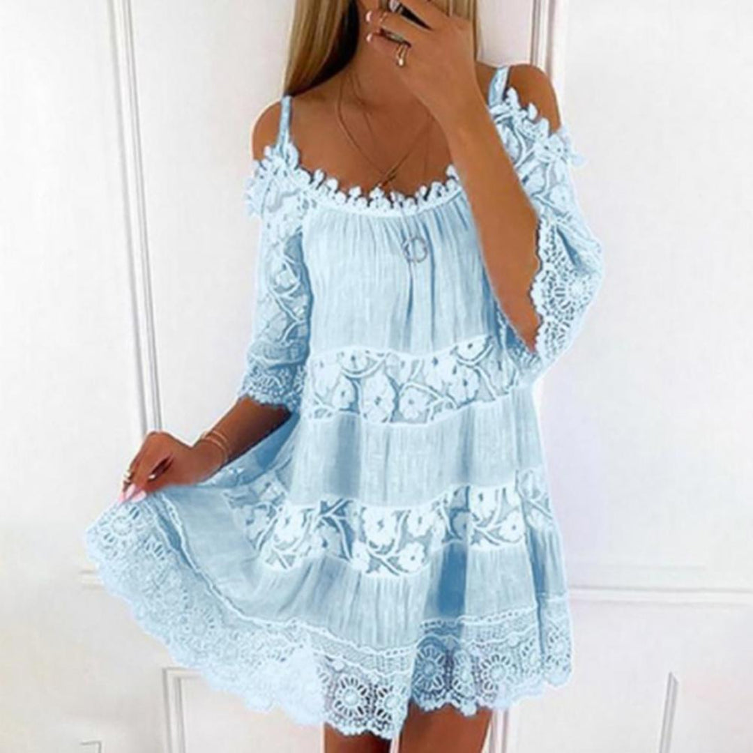 Women Mini Dress Cold Shoulder Crochet Summer Dress