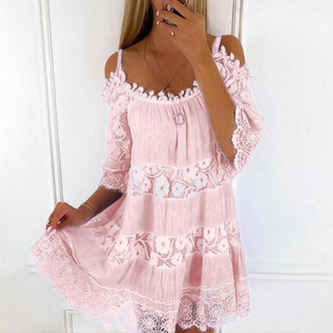 Women Mini Dress Cold Shoulder Crochet Summer Dress