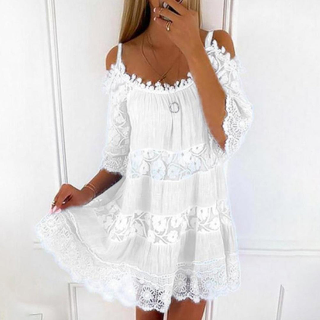 Women Mini Dress Cold Shoulder Crochet Summer Dress