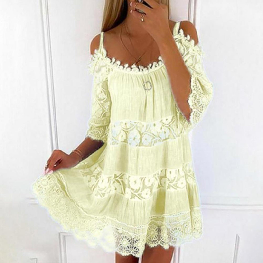 Women Mini Dress Cold Shoulder Crochet Summer Dress