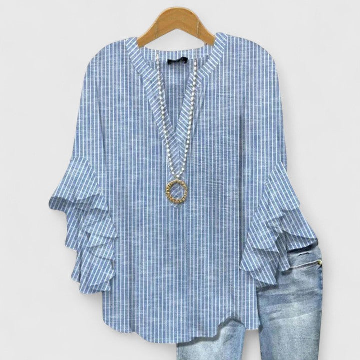 Women Printed Top Ruffle Sleeve Casual Patterned