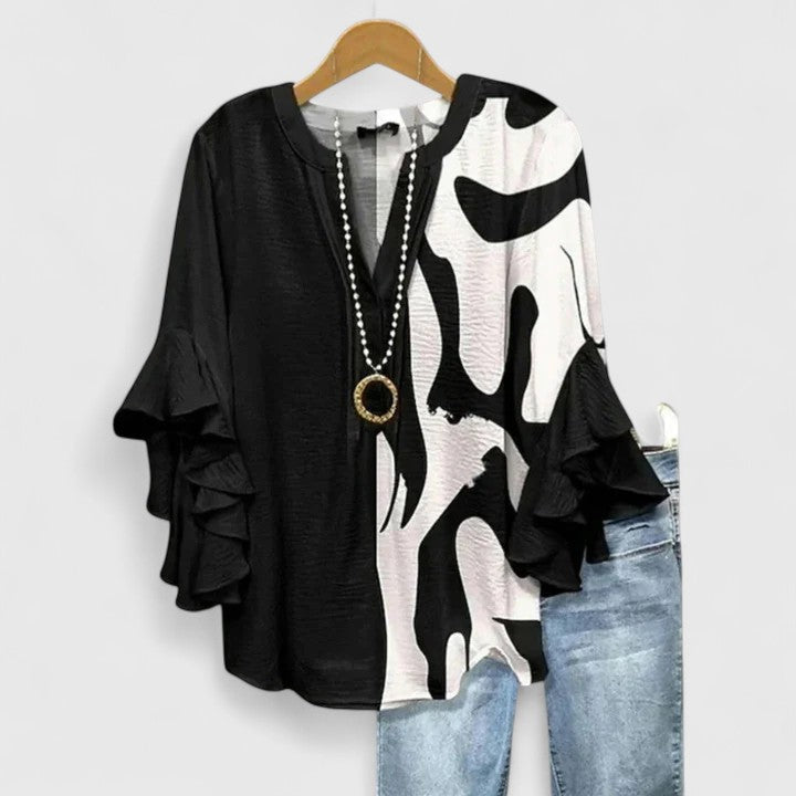 Women Printed Top Ruffle Sleeve Casual Patterned