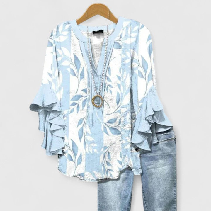 Women Printed Top Ruffle Sleeve Casual Patterned