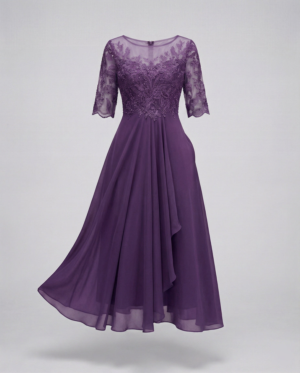 Women's 3/4 Sleeve Embroidered Midi Dress - Layered Skirt