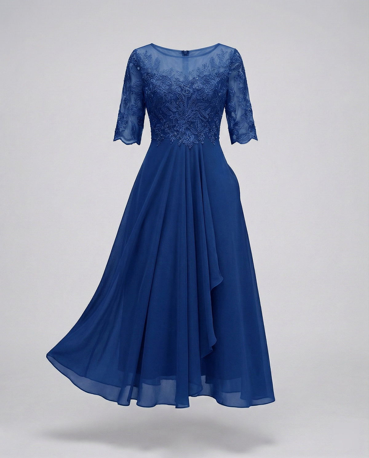 Women's 3/4 Sleeve Embroidered Midi Dress - Layered Skirt