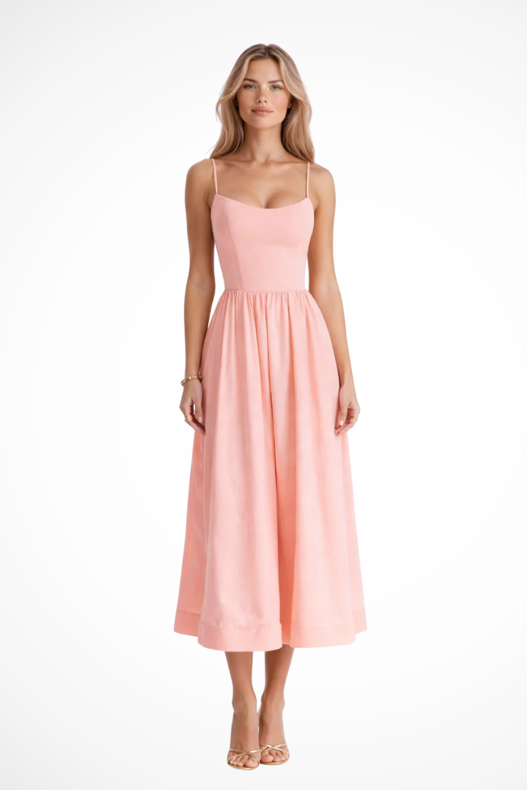Women's A Line Midi Dress Spaghetti Strap Wedding Guest Ascot