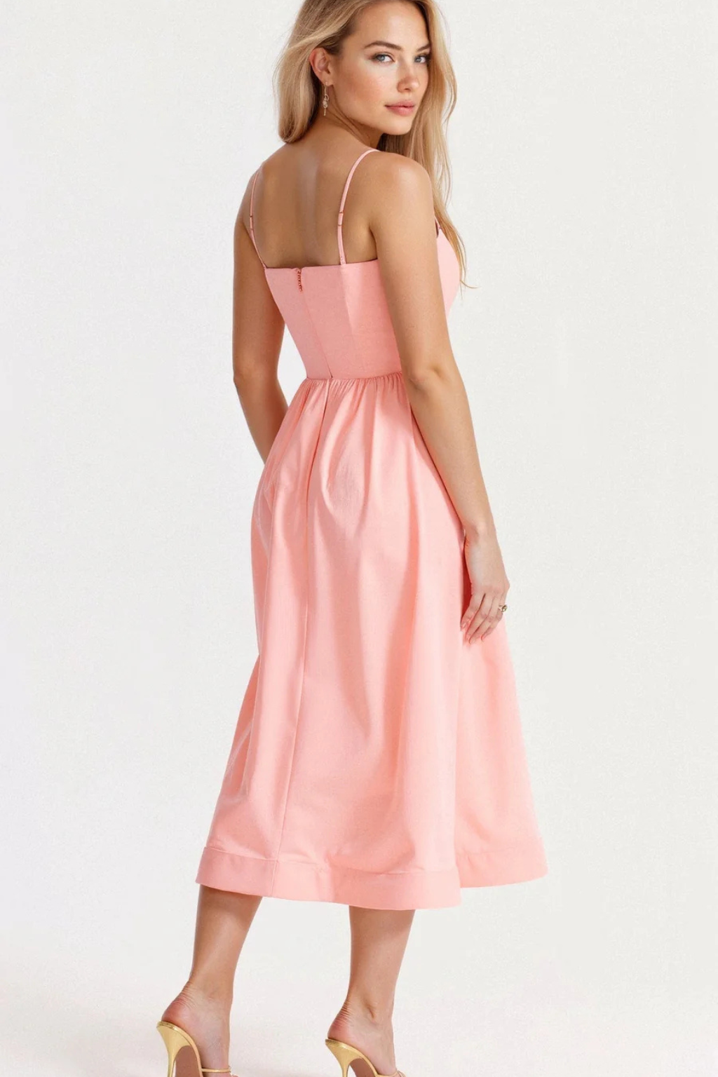 Women's A Line Midi Dress Spaghetti Strap Wedding Guest Ascot