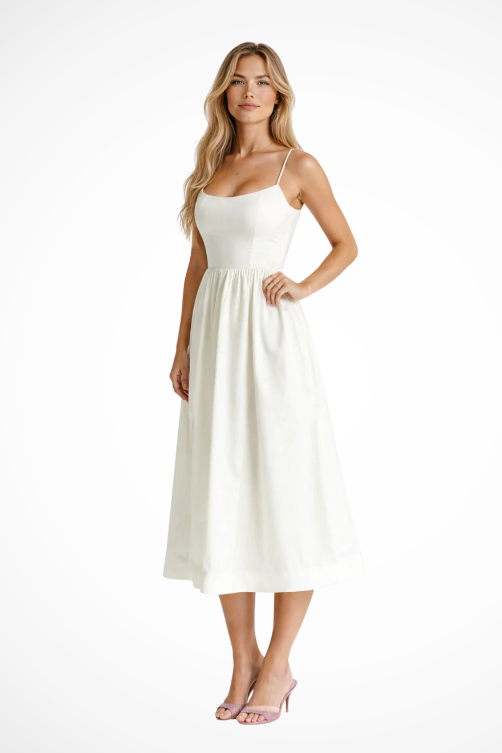 Women's A Line Midi Dress Spaghetti Strap Wedding Guest Ascot