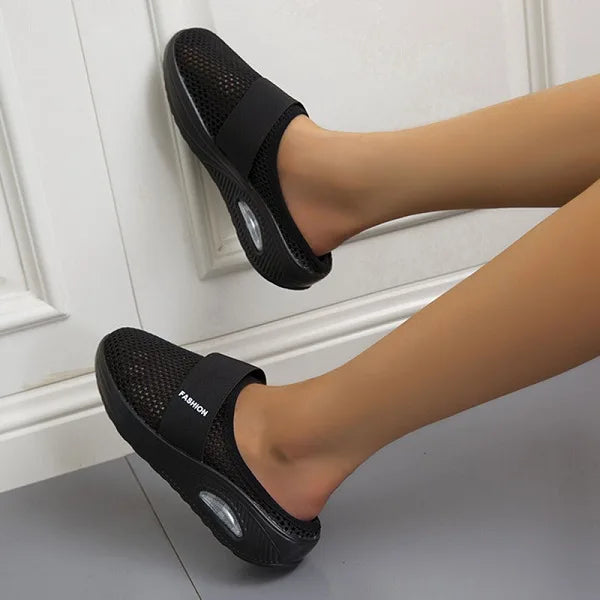 Women’s Backless Slip-On Sneakers - Lightweight Knit Weave