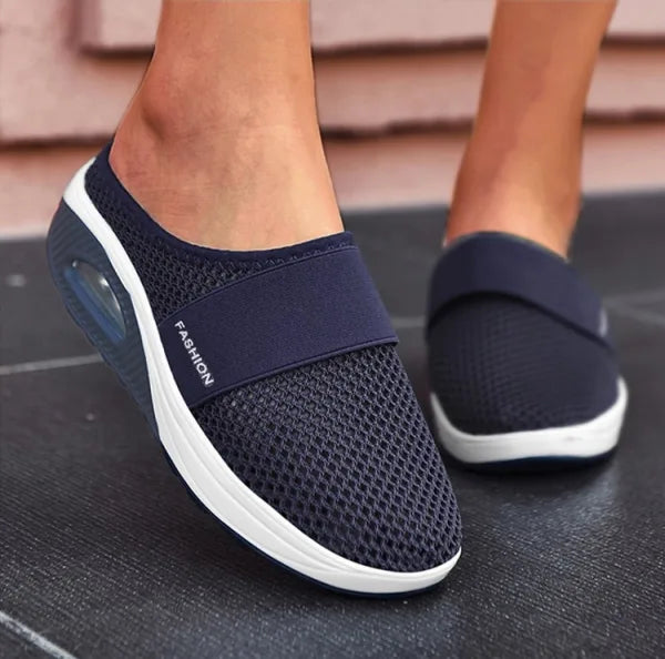 Women’s Backless Slip-On Sneakers - Lightweight Knit Weave