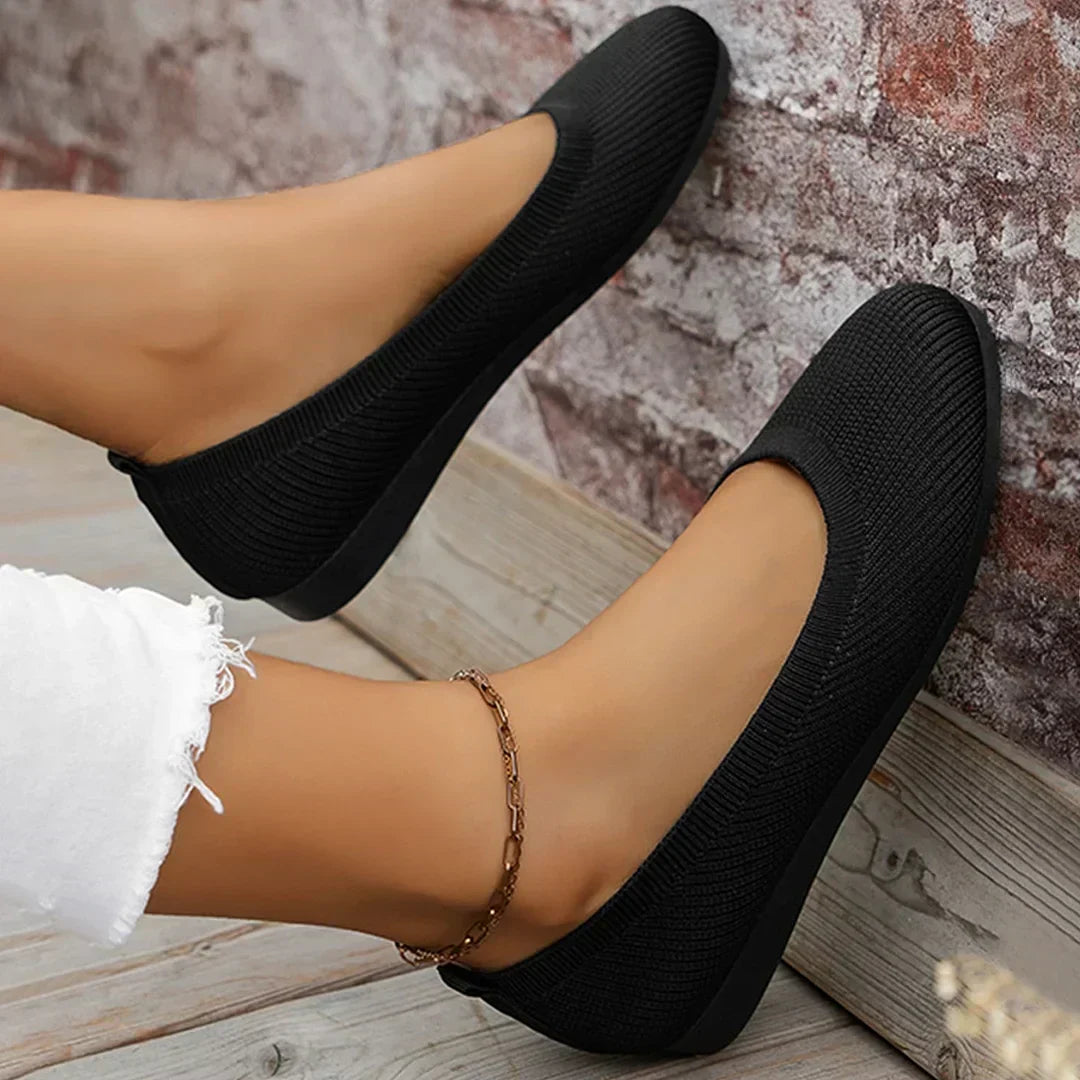 Women's Ballet Flats - Breathable Knit Upper and Padded Insole Detail
