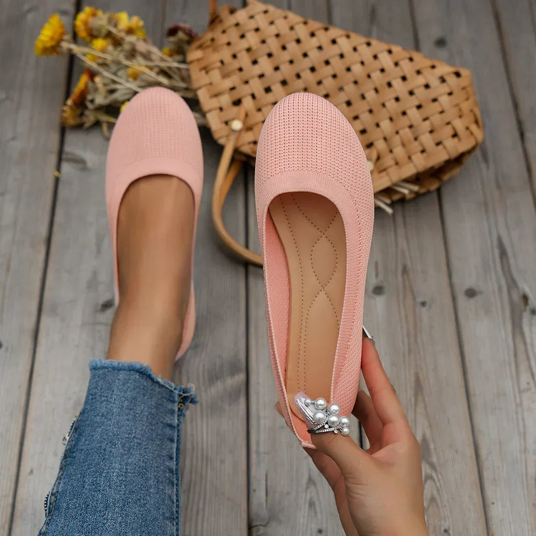 Women's Ballet Flats - Breathable Knit Upper and Padded Insole Detail