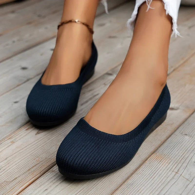 Women's Ballet Flats - Breathable Knit Upper and Padded Insole Detail