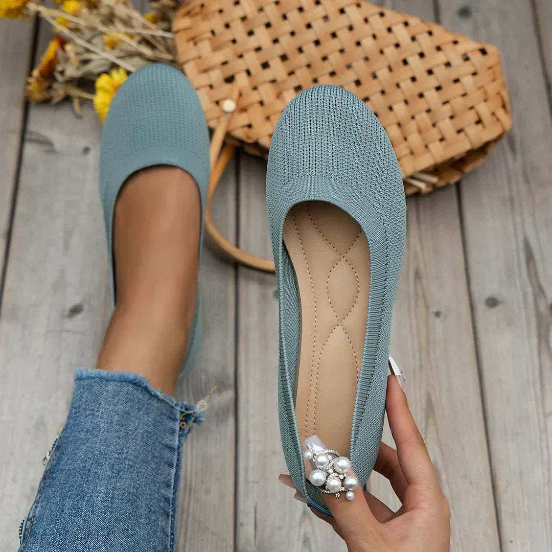 Women's Ballet Flats - Breathable Knit Upper and Padded Insole Detail