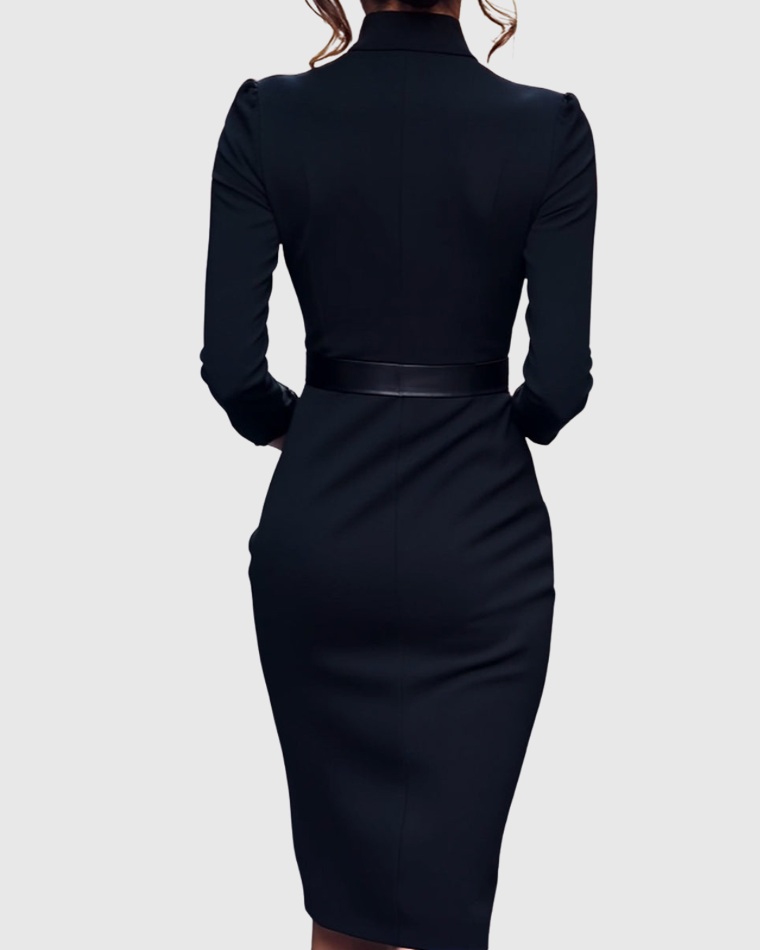 Women's Belted Bodycon Midi Dress - V-Neck and Three-Quarter Sleeves