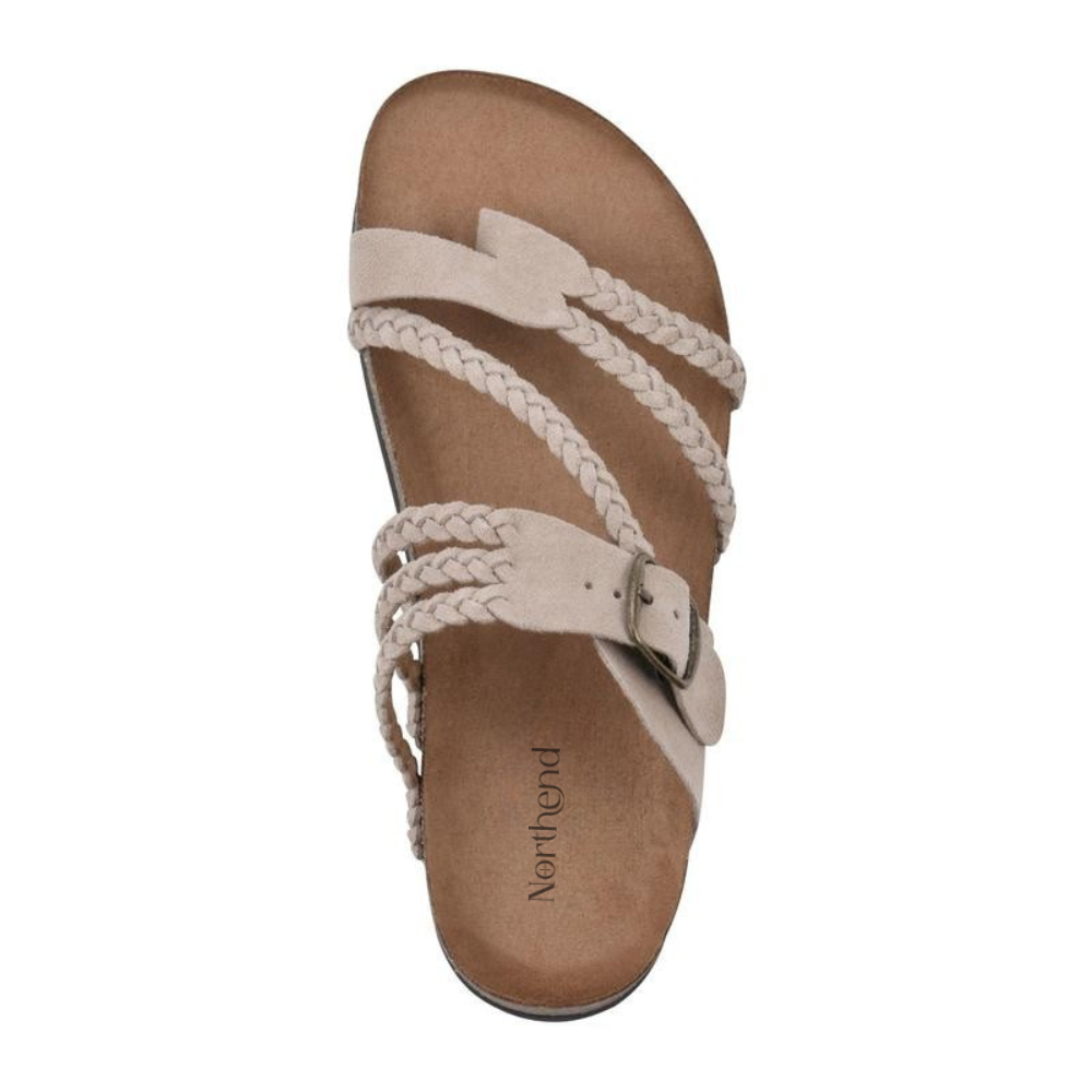 Women's Braided Buckle Flat Sandals Cork Footbed Slides