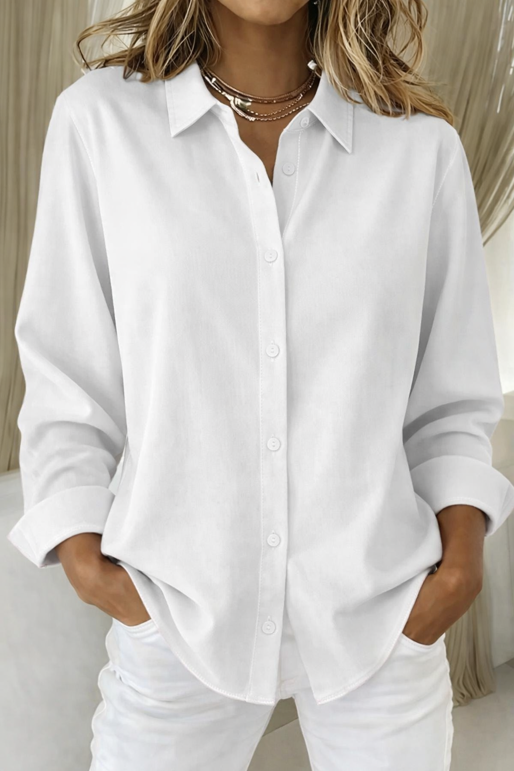 Women's Button Blouse Collared Long Sleeve Top