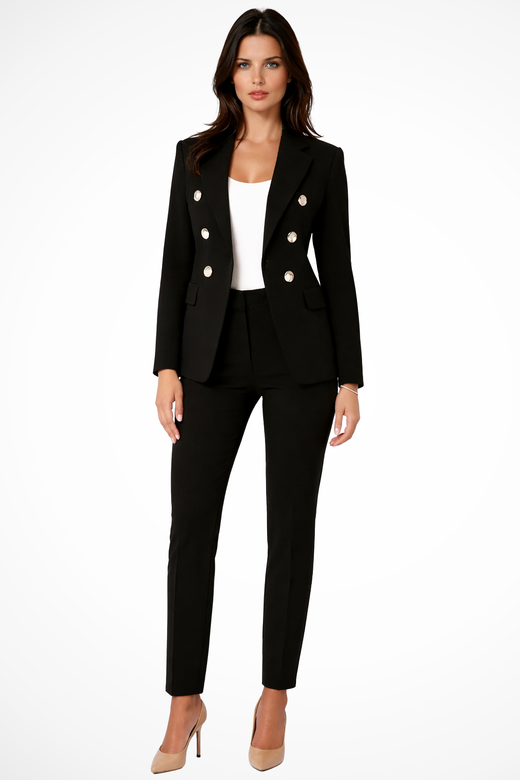 Women's Button Detail Trouser Suit Set Tailored Blazer